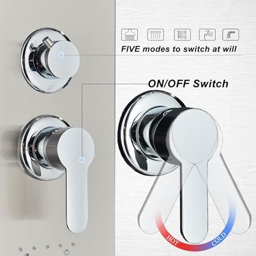 Shower Panel Contemporary Shower Tower with LED Shower Head System Full Body Shower Jets Wall Mounted Shower Panels Stainless Steel Shower Faucet Set  Brushed Nickel