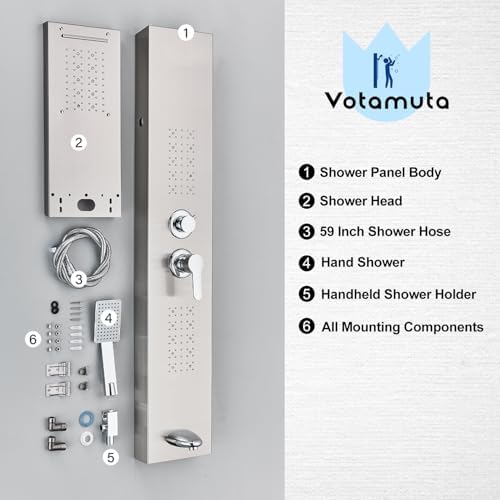 Shower Panel Contemporary Shower Tower with LED Shower Head System Full Body Shower Jets Wall Mounted Shower Panels Stainless Steel Shower Faucet Set  Brushed Nickel