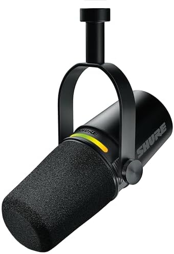 Shure MV7  Dynamic Microphone   USB C & XLR Podcast Mic for Streaming  Recording & Broadcasting  OBS Certified  Auto Level Mode  Digital Pop Filter  LED Panel  Black