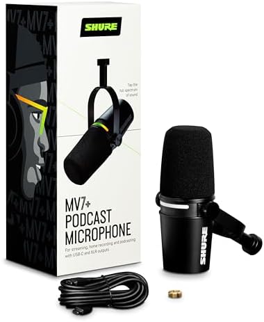 Shure MV7  Dynamic Microphone   USB C & XLR Podcast Mic for Streaming  Recording & Broadcasting  OBS Certified  Auto Level Mode  Digital Pop Filter  LED Panel  Black