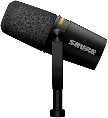 Shure MV7  Dynamic Microphone   USB C & XLR Podcast Mic for Streaming  Recording & Broadcasting  OBS Certified  Auto Level Mode  Digital Pop Filter  LED Panel  Black