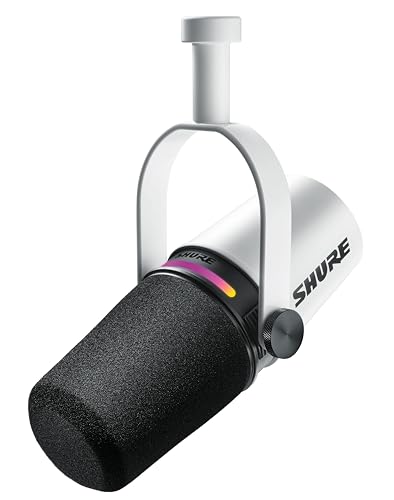 Shure MV7  Podcast Dynamic Microphone  OBS Certified  Enhanced Audio  LED Touch Panel  USB C & XLR Outputs  Auto Level Mode  Digital Pop Filter  Reverb Effects  Podcasting  Streaming  Recording  White