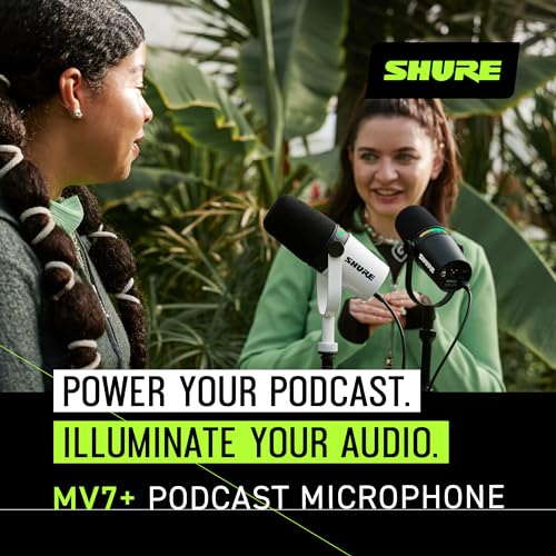 Shure MV7  Podcast Dynamic Microphone  OBS Certified  Enhanced Audio  LED Touch Panel  USB C & XLR Outputs  Auto Level Mode  Digital Pop Filter  Reverb Effects  Podcasting  Streaming  Recording  White