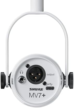 Shure MV7  Podcast Dynamic Microphone   OBS Certified  Enhanced Audio  LED Panel  USB C & XLR Outputs  Auto Level Mode  Digital Pop Filter  Reverb Effects   For Podcasting  Streaming  Recording  White