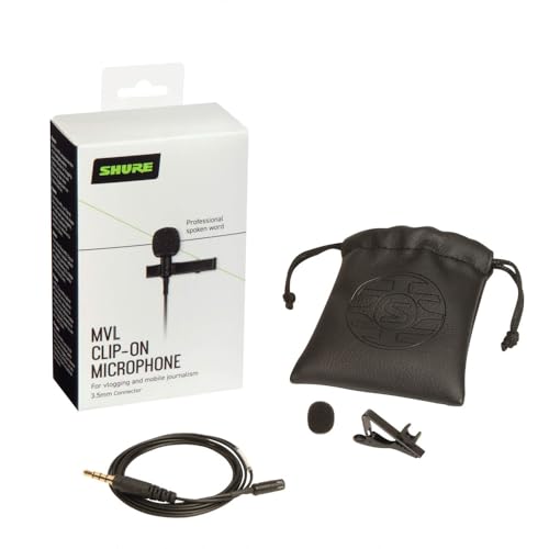 Shure MVL Lavalier Microphone for iPhone & Tablet   External Clip On Mini Lapel Mic for Video Recording & Vlogging with 3 5mm Connector  Windscreen  Mount & Carrying Pouch