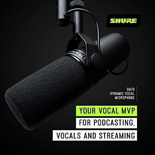 Shure SM7B Microphone   Vocal Dynamic Studio Mic for Broadcast  Podcast  Recording  Gaming & Streaming  XLR  Rugged Construction  Detachable Windscreen  Smooth Sound  Warm Vocals  Wide Range Frequency