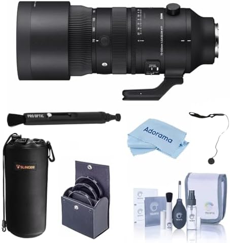 Sigma 70 200mm f/2 8 DG DN OS Sports Lens for Sony E  Bundle with Lens Case  Filter Kit  Lens Cap Tether  Cleaning Kit and Cleaning Cloth