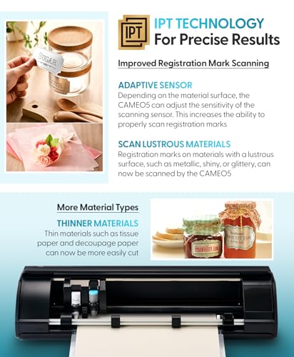 Silhouette America Cameo 5 Alpha       Smart Cutting Machine for Print & Cut   Quiet Operation with AutoBlade  Studio Software  Cutting Mat  Matte Black  Machine 