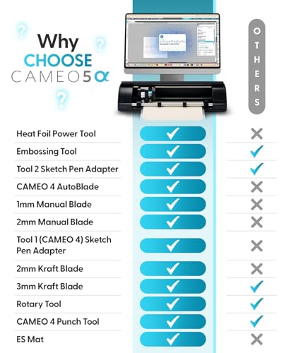 Silhouette America Cameo 5 Alpha       Smart Cutting Machine for Print & Cut   Quiet Operation with AutoBlade  Studio Software  Cutting Mat  Matte Black  Machine 