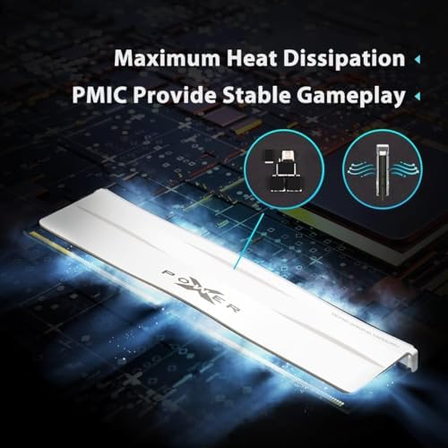 Silicon Power DDR5 32GB  2x16GB  Zenith 6000MT/s  PC5 48000  288 pin CL30 1 35V UDIMM Desktop Memory Module RAM SU032GXLWU60AFDGSW White
