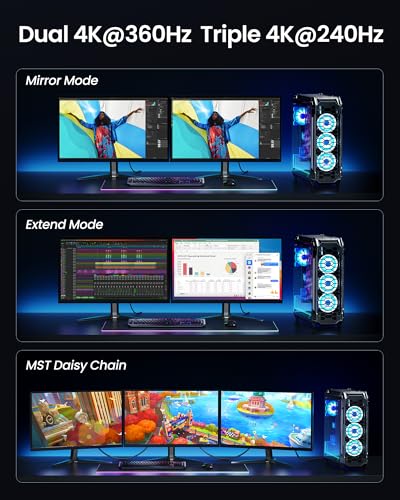 Silkland 80Gbps DisplayPort Cable 2 1 6 6FT/2M  VESA Certified    8K 240Hz  4K 540Hz 360Hz 240Hz  DP 2 1 Cable 16K  DP80 HDR DSC HDCP  Display Port Cord Compatible DP 1 4  Gaming Monitor 5090 9070XT