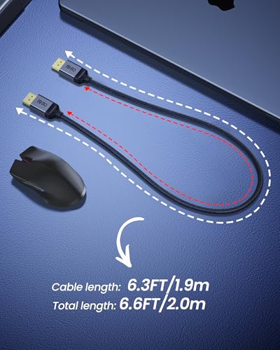 Silkland 80Gbps DisplayPort Cable 2 1 6 6FT/2M  VESA Certified    8K 240Hz  4K 540Hz 360Hz 240Hz  DP 2 1 Cable 16K  DP80 HDR DSC HDCP  Display Port Cord Compatible DP 1 4  Gaming Monitor 5090 9070XT