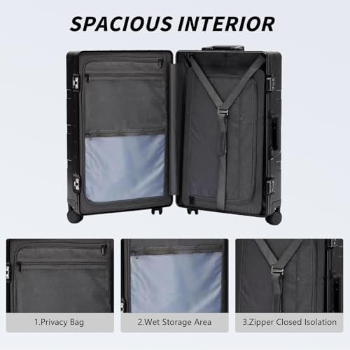 Simcat All Aluminum Carry On Luggage  20 Inch Hard Shell Zipperless Luggages Airline Approved Suitcase with TSA Lock and Silent Wheels  Black 20inch/56 5x21 5x39 5cm 