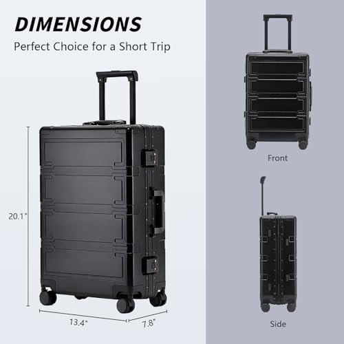 Simcat All Aluminum Carry On Luggage  20 Inch Hard Shell Zipperless Luggages Airline Approved Suitcase with TSA Lock and Silent Wheels  Black 20inch/56 5x21 5x39 5cm 