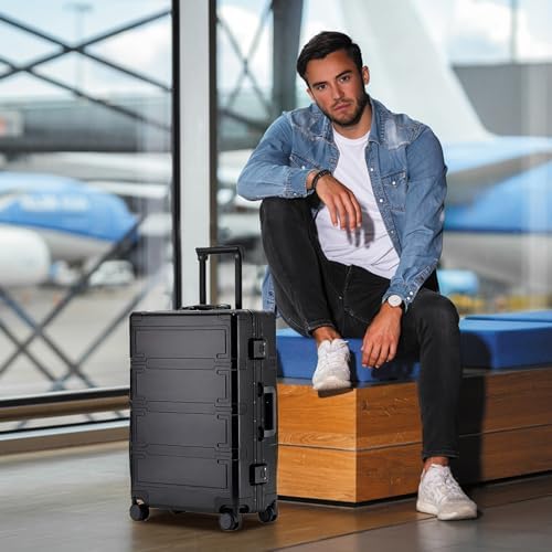 Simcat All Aluminum Carry On Luggage  20 Inch Hard Shell Zipperless Luggages Airline Approved Suitcase with TSA Lock and Silent Wheels  Black 20inch/56 5x21 5x39 5cm 