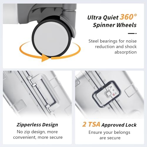 Simcat All Aluminum Carry On Luggage  20 Inch Hard Shell Zipperless Luggages Airline Approved Suitcase with TSA Lock and Silent Wheels  Black 20inch/56 5x21 5x39 5cm 