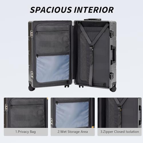 Simcat All Aluminum Carry On Luggage  20 Inch Hard Shell Zipperless Luggages Airline Approved Suitcase with TSA Lock and Silent Wheels  Black 20inch/56 5x21 5x39 5cm 