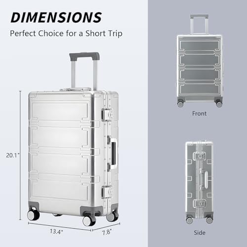 Simcat All Aluminum Carry On Luggage  20 Inch Hard Shell Zipperless Luggages Airline Approved Suitcase with TSA Lock and Silent Wheels  Black 20inch/56 5x21 5x39 5cm 