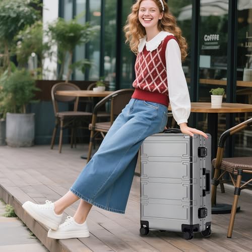 Simcat All Aluminum Carry On Luggage  20 Inch Hard Shell Zipperless Luggages Airline Approved Suitcase with TSA Lock and Silent Wheels  Black 20inch/56 5x21 5x39 5cm 