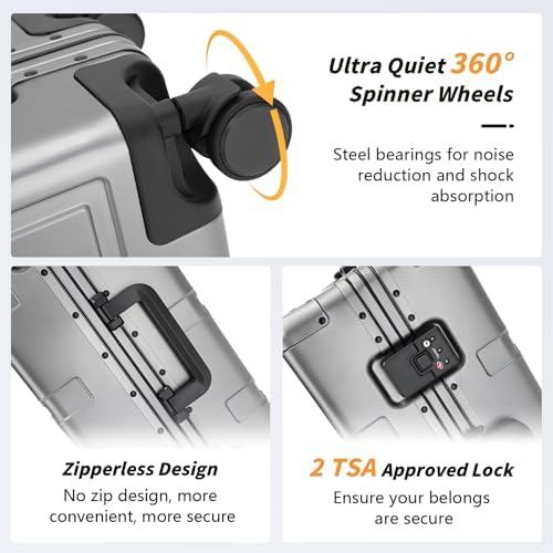 Simcat All Aluminum Carry On Luggage  20 Inch Hard Shell Zipperless Luggages Airline Approved Suitcase with TSA Lock and Silent Wheels  Black 20inch/56 5x21 5x39 5cm 