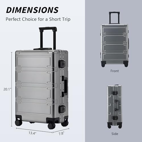 Simcat All Aluminum Carry On Luggage  20 Inch Hard Shell Zipperless Luggages Airline Approved Suitcase with TSA Lock and Silent Wheels  Black 20inch/56 5x21 5x39 5cm 