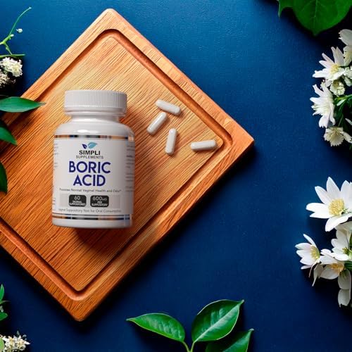 Simpli Supplements Boric Acid Suppositories for Women 600mg   60 Count   Vaginal pH Balance Support   Feminine Care   Helps Maintain Freshness & Odor Control
