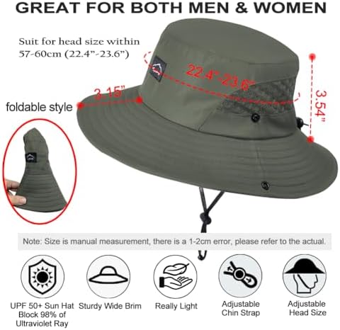 Sireck Fishing Hat  UPF50  Wide Brim Sun Hat for Men Women  UV Protection Hiking Beach Bucket Hats Summer Safari Hat