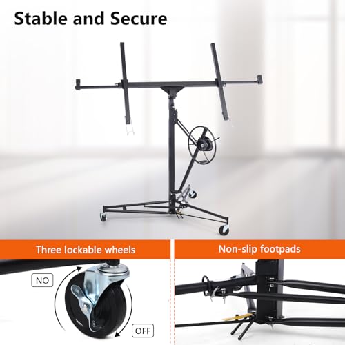 Skepphlay Drywall Lift 11ft  Sheetrock Lift Drywall Lift with Telescopic Arm & Rolling Casters  Versatile Drywall Hoist for 360  Adjustability  Drywall Jack Lift for Ceiling and Wall Work Black