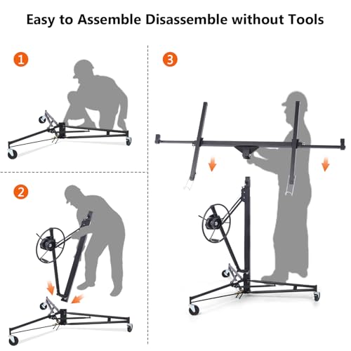 Skepphlay Drywall Lift 11ft  Sheetrock Lift Drywall Lift with Telescopic Arm & Rolling Casters  Versatile Drywall Hoist for 360  Adjustability  Drywall Jack Lift for Ceiling and Wall Work Black