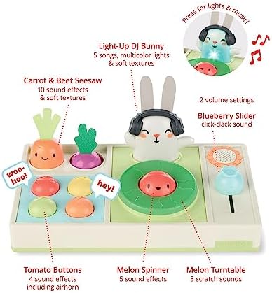 Skip Hop Baby Musical DJ Set Toy with Lights  Songs  Sound Effects  and Soft Textures  Farmstand Let The Beet Drop DJ Set
