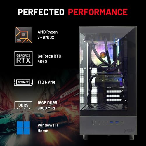 Skytech Azure Gaming PC Desktop  Ryzen 7 9700X 3 8 GHz  5 5GHz Turbo Boost   NVIDIA RTX 4060 8GB GDDR6  1TB SSD  16GB DDR5 RAM 6000  650W Gold PSU  360mm ARGB AIO  Wi Fi  Win 11 Home