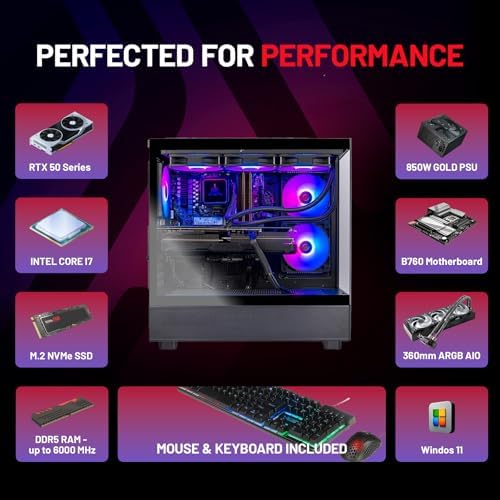 Skytech Gaming Azure 3 PC de sobremesa, Intel i7 14700F 2.1 GHz (5.3 GHz), NVIDIA RTX 5070 12GB, SSD Gen4 NVMe de 1 TB, 32 GB DDR5 RAM 6000 RGB, 850W Gold PSU, ARGB AIO de 14.173 in, Wi-Fi, Win 11