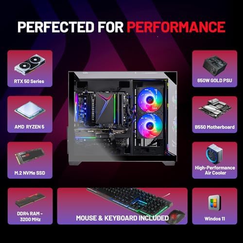 Skytech Gaming Crystal Gaming PC  AMD Ryzen 5 5500 3 6GHz  NVIDIA RTX 5060  1TB NVMe SSD  16GB DDR4 RAM 3200  650W Gold PSU  Wi Fi  Win 11  Gaming Desktop