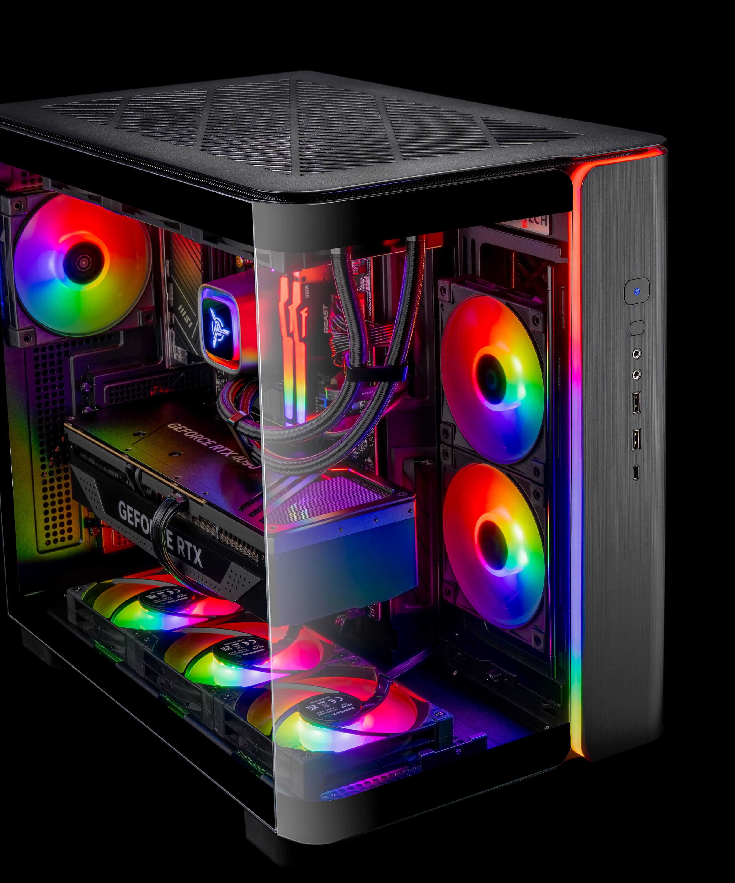 Skytech King 95 PC para Juegos de Escritorio AMD Ryzen 7 9800X3D NVIDIA GeForce RTX 5070 1TB Gen4 NVMe SSD 32GB DDR5 RAM, Ventanas de Enfriamiento Líquido AIO 11