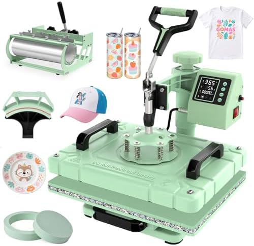 Slendor 5 in 1 Heat Press Machine 12x15 inch Sublimation Heat Press 360  Swing Away Heat Transfer Digital T Shirt Pressing with 30OZ 20OZ Tumbler Press  Multifunction Combo for Hat Cap Plate