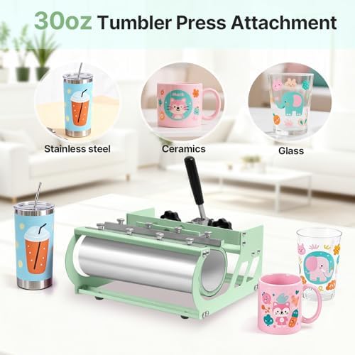 Slendor 5 in 1 Heat Press Machine 12x15 inch Sublimation Heat Press 360  Swing Away Heat Transfer Digital T Shirt Pressing with 30OZ 20OZ Tumbler Press  Multifunction Combo for Hat Cap Plate