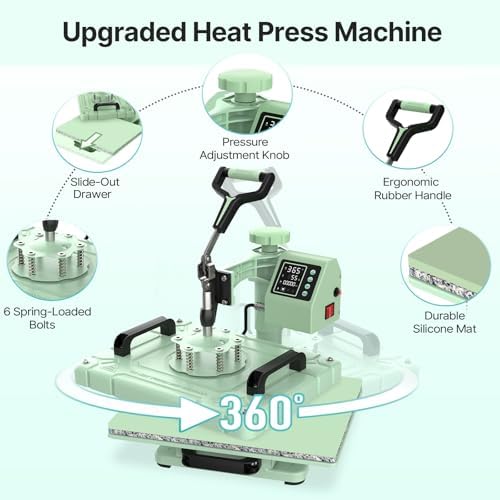 Slendor 5 in 1 Heat Press Machine 12x15 inch Sublimation Heat Press 360  Swing Away Heat Transfer Digital T Shirt Pressing with 30OZ 20OZ Tumbler Press  Multifunction Combo for Hat Cap Plate
