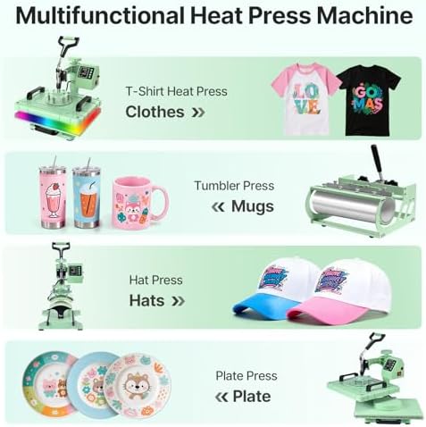 Slendor 5 in 1 Heat Press Machine 12x15 inch Sublimation Heat Press 360  Swing Away Heat Transfer Digital T Shirt Pressing with 30OZ 20OZ Tumbler Press  Multifunction Combo for Hat Cap Plate