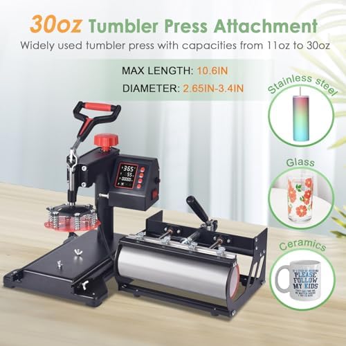 Slendor 5 in 1 Heat Press Machine 12x15 inch Sublimation Heat Press 360  Swing Away Heat Transfer Digital T Shirt Pressing with 30OZ 20OZ Tumbler Press  Multifunction Combo for Hat Cap Plate