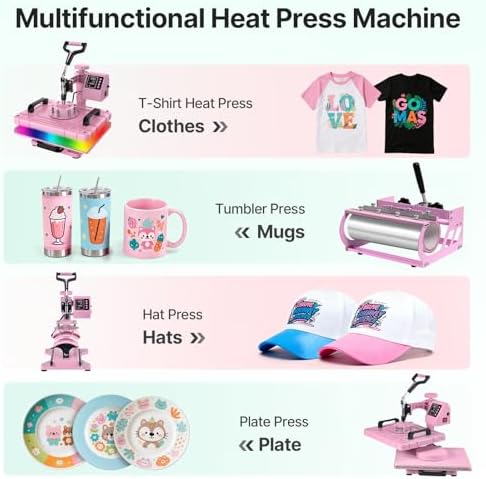 Slendor 5 in 1 Heat Press Machine 12x15 inch Sublimation Heat Press 360  Swing Away Heat Transfer Digital T Shirt Pressing with 30OZ 20OZ Tumbler Press  Multifunction Combo for Hat Cap Plate