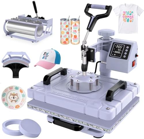 Slendor 5 in 1 Heat Press Machine 12x15 inch Sublimation Heat Press 360  Swing Away Heat Transfer Digital T Shirt Pressing with 30OZ 20OZ Tumbler Press  Multifunction Combo for Hat Cap Plate