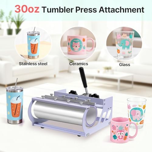 Slendor 5 in 1 Heat Press Machine 12x15 inch Sublimation Heat Press 360  Swing Away Heat Transfer Digital T Shirt Pressing with 30OZ 20OZ Tumbler Press  Multifunction Combo for Hat Cap Plate