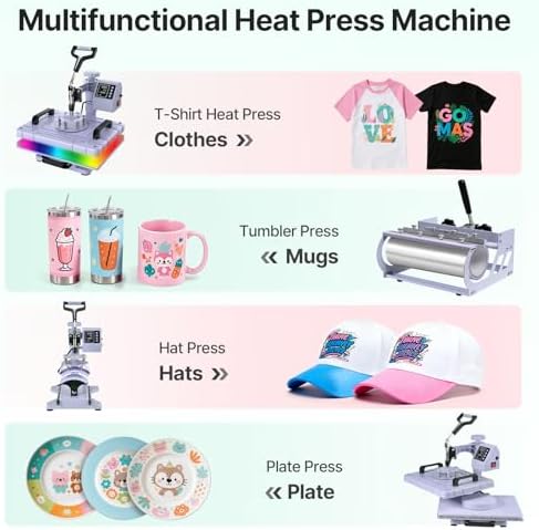 Slendor 5 in 1 Heat Press Machine 12x15 inch Sublimation Heat Press 360  Swing Away Heat Transfer Digital T Shirt Pressing with 30OZ 20OZ Tumbler Press  Multifunction Combo for Hat Cap Plate
