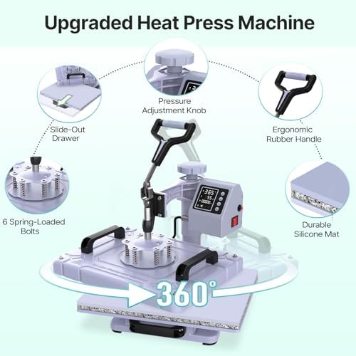 Slendor 5 in 1 Heat Press Machine 12x15 inch Sublimation Heat Press 360  Swing Away Heat Transfer Digital T Shirt Pressing with 30OZ 20OZ Tumbler Press  Multifunction Combo for Hat Cap Plate