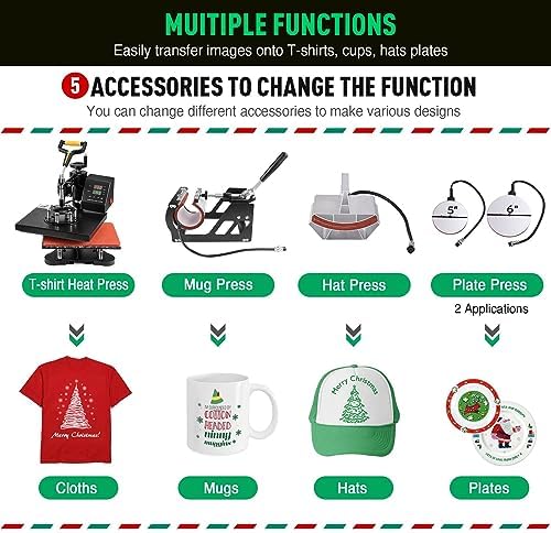 Slendor 5 in 1 Heat Press Machine 12x15 inch Sublimation Heat Press 360  Swing Away Heat Transfer Digital T Shirt Pressing with 30OZ 20OZ Tumbler Press  Multifunction Combo for Hat Cap Plate