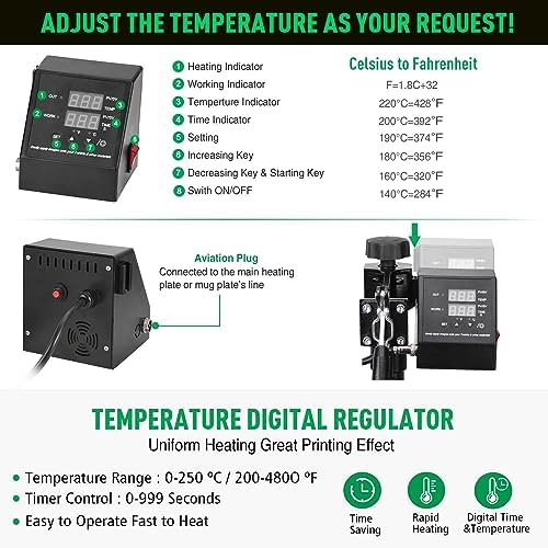 Slendor 5 in 1 Heat Press Machine 12x15 inch Sublimation Heat Press 360  Swing Away Heat Transfer Digital T Shirt Pressing with 30OZ 20OZ Tumbler Press  Multifunction Combo for Hat Cap Plate