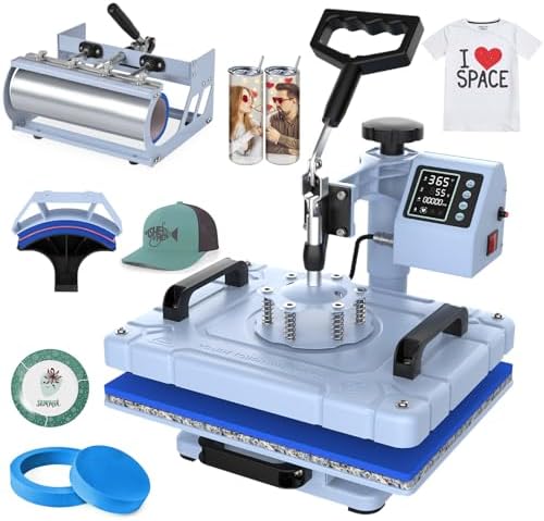 Slendor 5 in 1 Heat Press Machine 12x15 inch Sublimation Heat Press 360  Swing Away Heat Transfer Digital T Shirt Pressing with 30OZ 20OZ Tumbler Press  Multifunction Combo for Hat Cap Plate