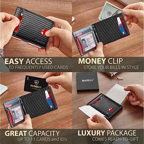 Slim Wallet for Men Genuine Leather RFID Blocking Bifold Minimalist Front Pocket Mens Wallet with Money Clip Thin Gift Box