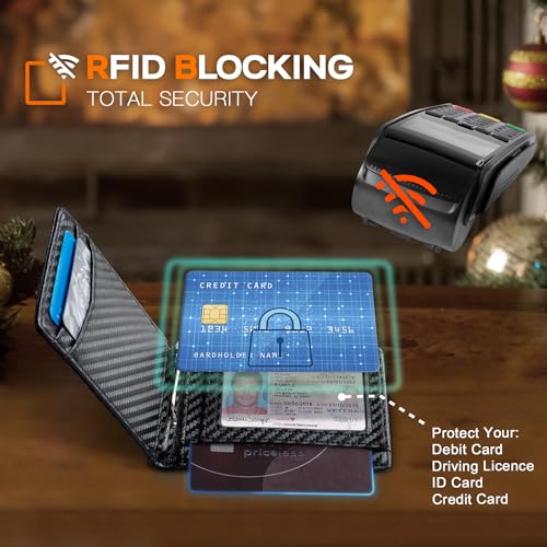 Slim Wallet for Men Genuine Leather RFID Blocking Bifold Minimalist Front Pocket Mens Wallet with Money Clip Thin Gift Box