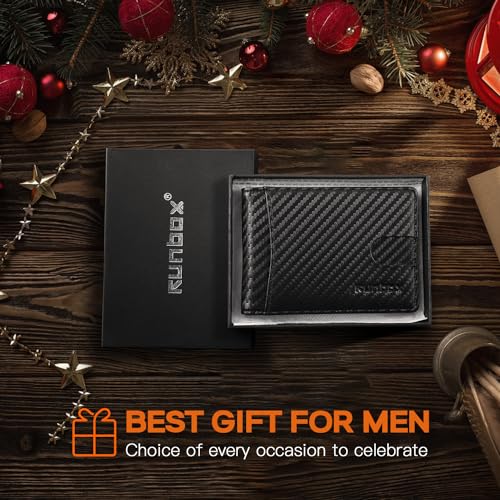 Slim Wallet for Men Genuine Leather RFID Blocking Bifold Minimalist Front Pocket Mens Wallet with Money Clip Thin Gift Box